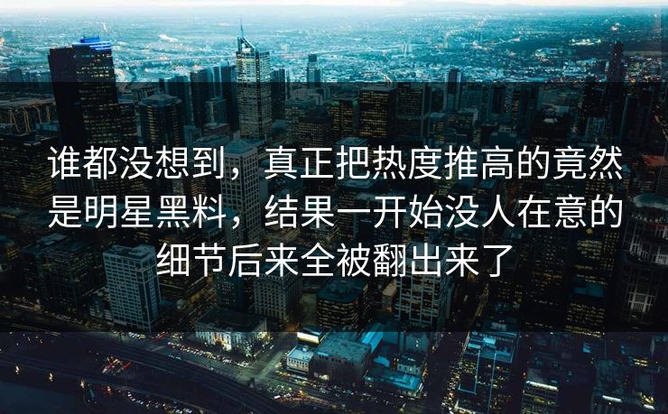 谁都没想到，真正把热度推高的竟然是明星黑料，结果一开始没人在意的细节后来全被翻出来了